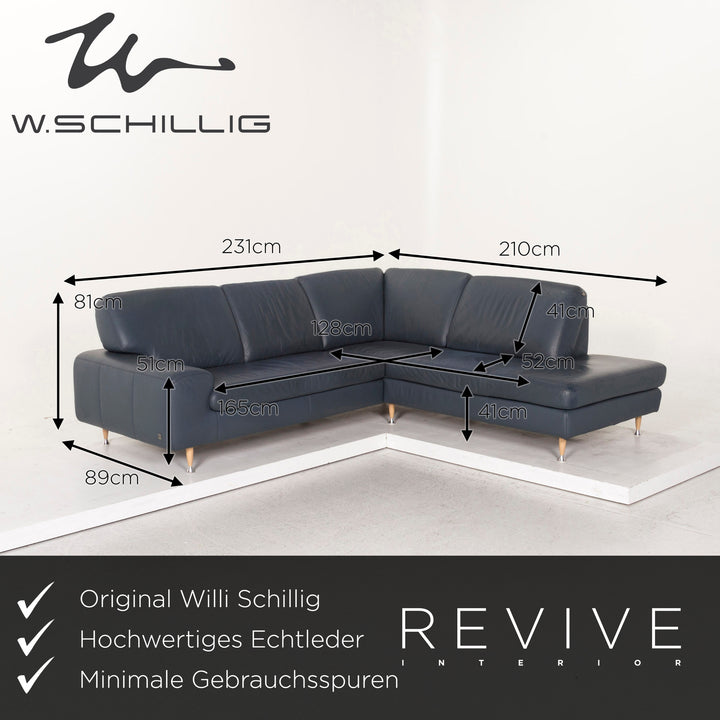 Willi Schillig Leather Corner Sofa Blue Sofa Couch #12815