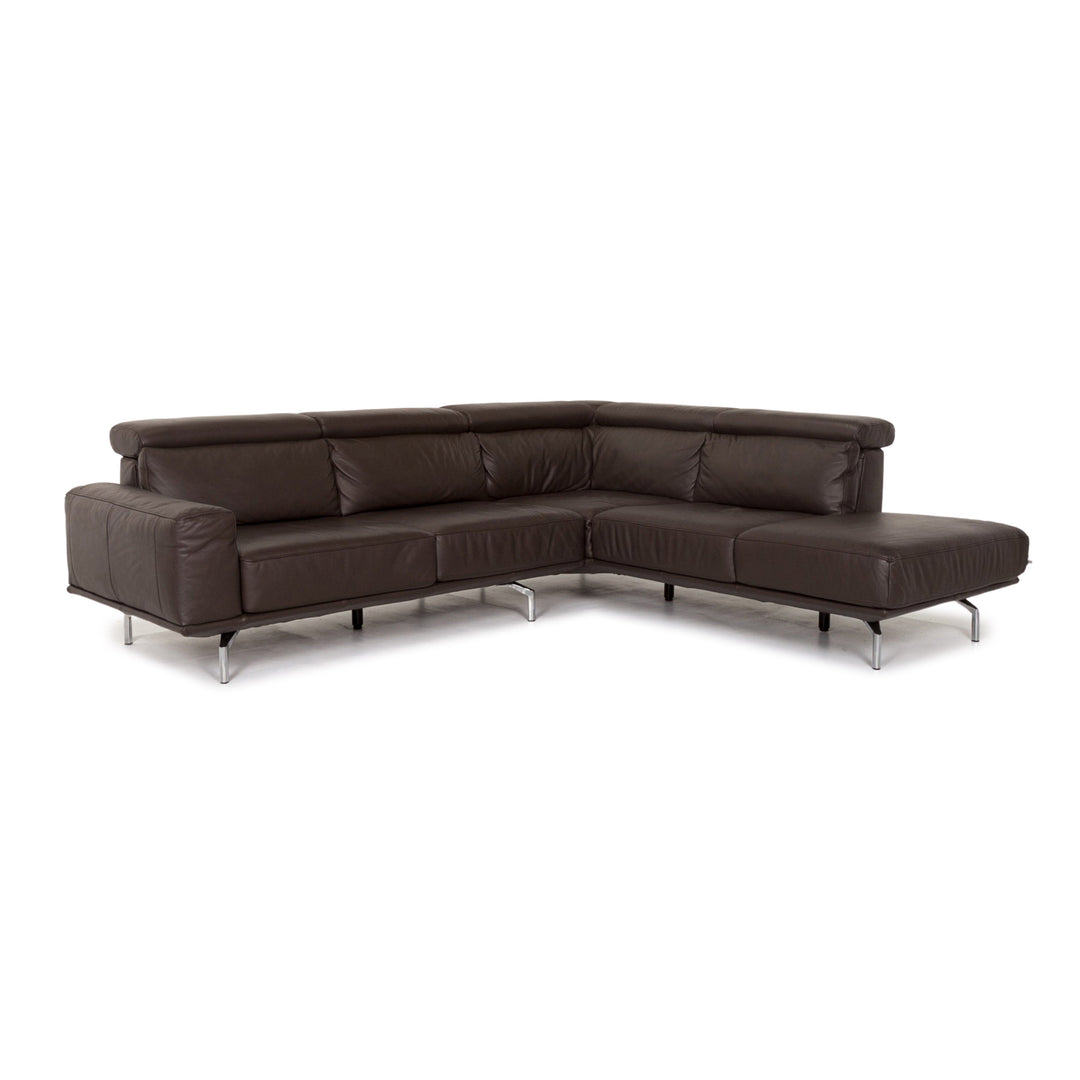 Willi Schillig Leather Corner Sofa Brown Dark Brown Sofa Couch #13410