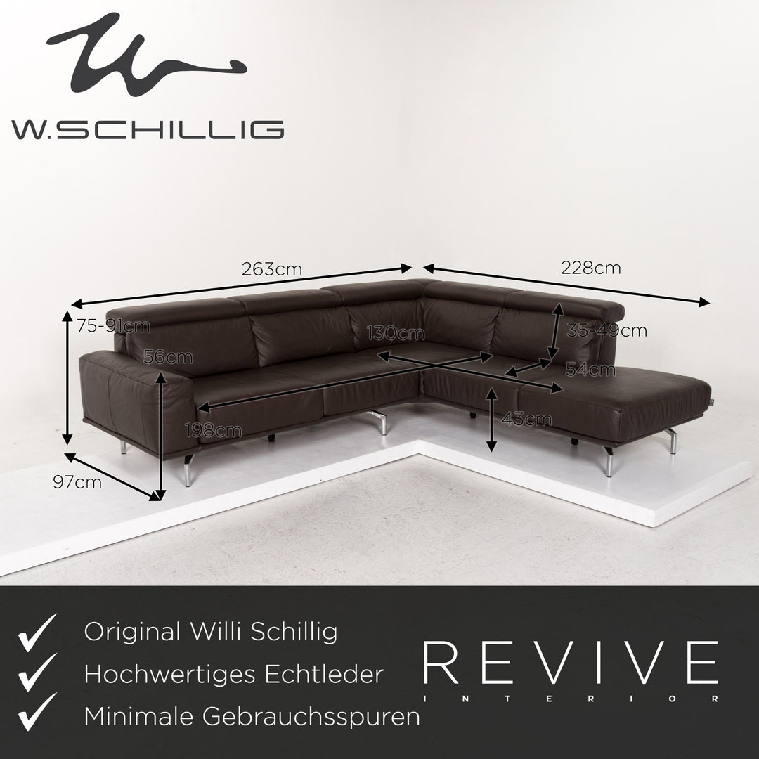 Willi Schillig Leather Corner Sofa Brown Dark Brown Sofa Couch #13410