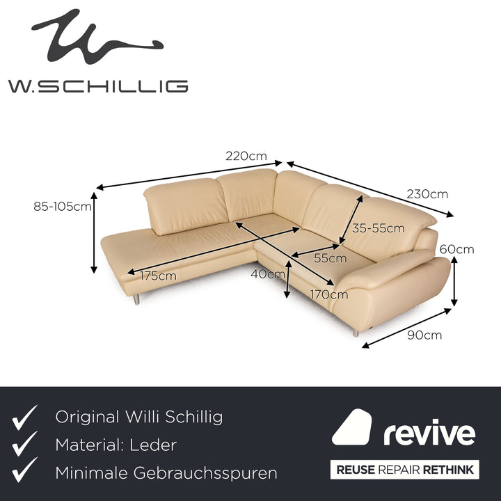 Willi Schillig leather corner sofa cream sofa couch function