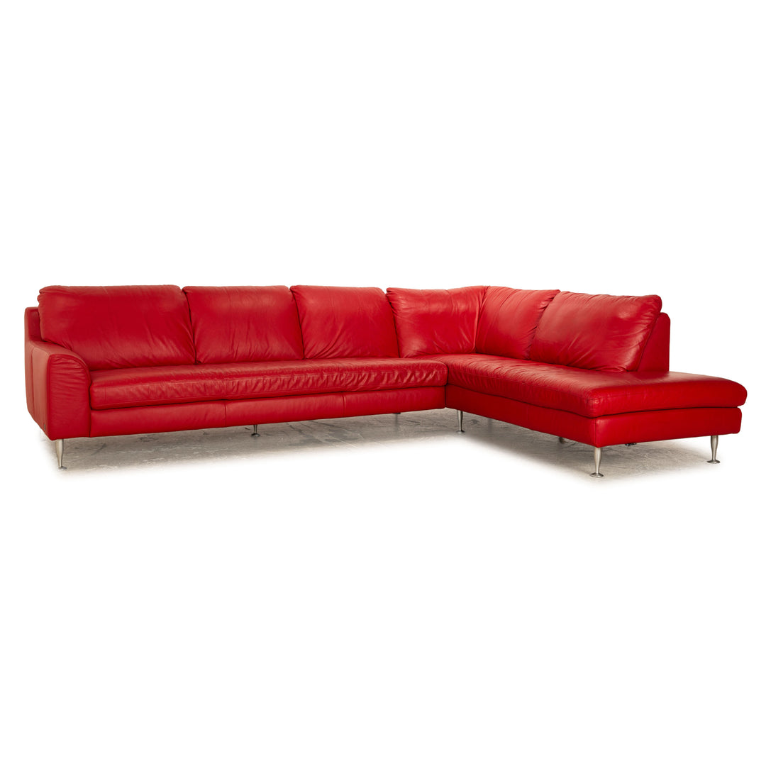Willi Schillig Leather Corner Sofa Red Recamiere Right Sofa Couch