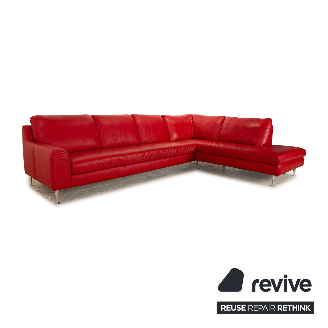 Willi Schillig Leather Corner Sofa Red Recamiere Right Sofa Couch