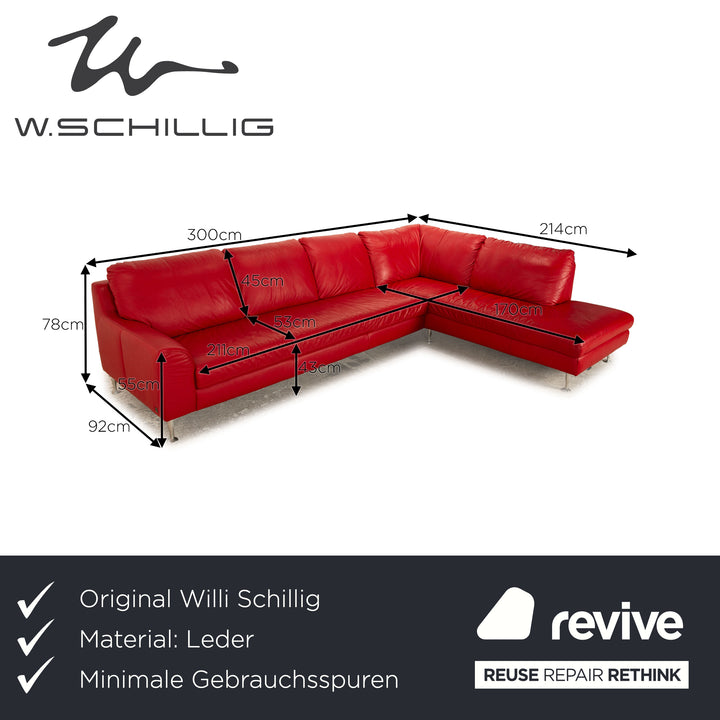 Willi Schillig Leather Corner Sofa Red Recamiere Right Sofa Couch