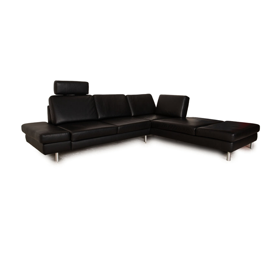 Willi Schillig Leather Corner Sofa Black Recamiere Right Sofa Couch