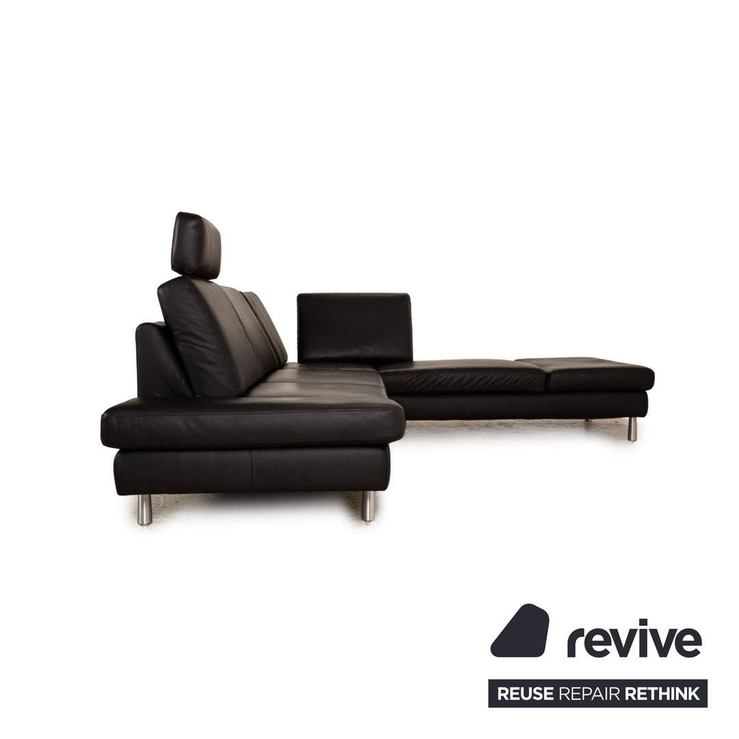 Willi Schillig Leather Corner Sofa Black Recamiere Right Sofa Couch