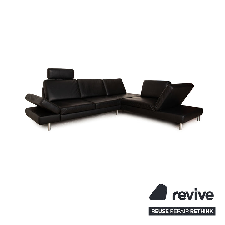 Willi Schillig Leather Corner Sofa Black Recamiere Right Sofa Couch