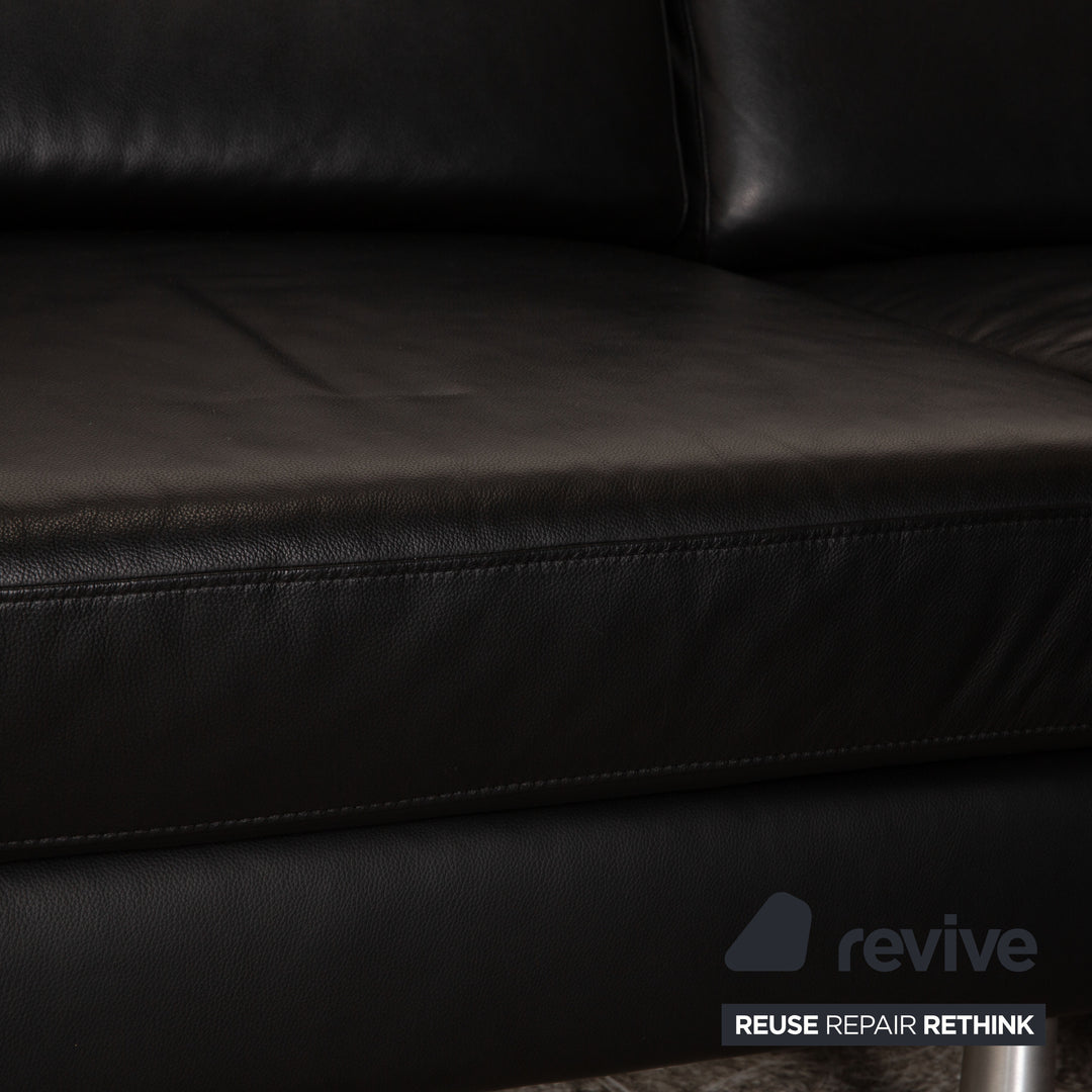 Willi Schillig Leather Corner Sofa Black Recamiere Right Sofa Couch