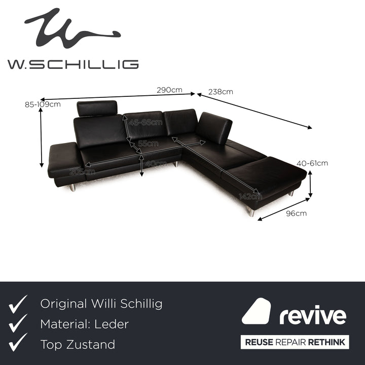 Willi Schillig Leather Corner Sofa Black Recamiere Right Sofa Couch