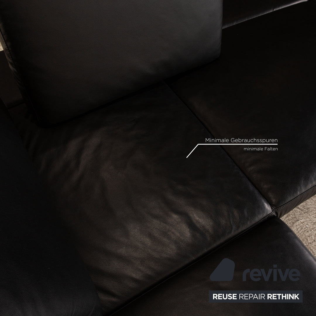 Willi Schillig Leather Corner Sofa Black Recamiere Right Sofa Couch