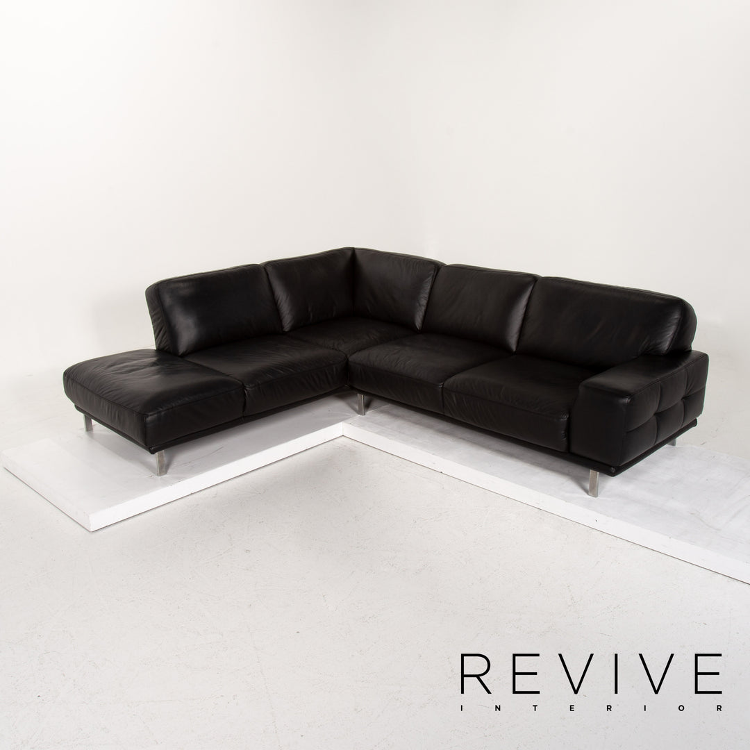 Willi Schillig Leather Corner Sofa Black Sofa Couch #14638