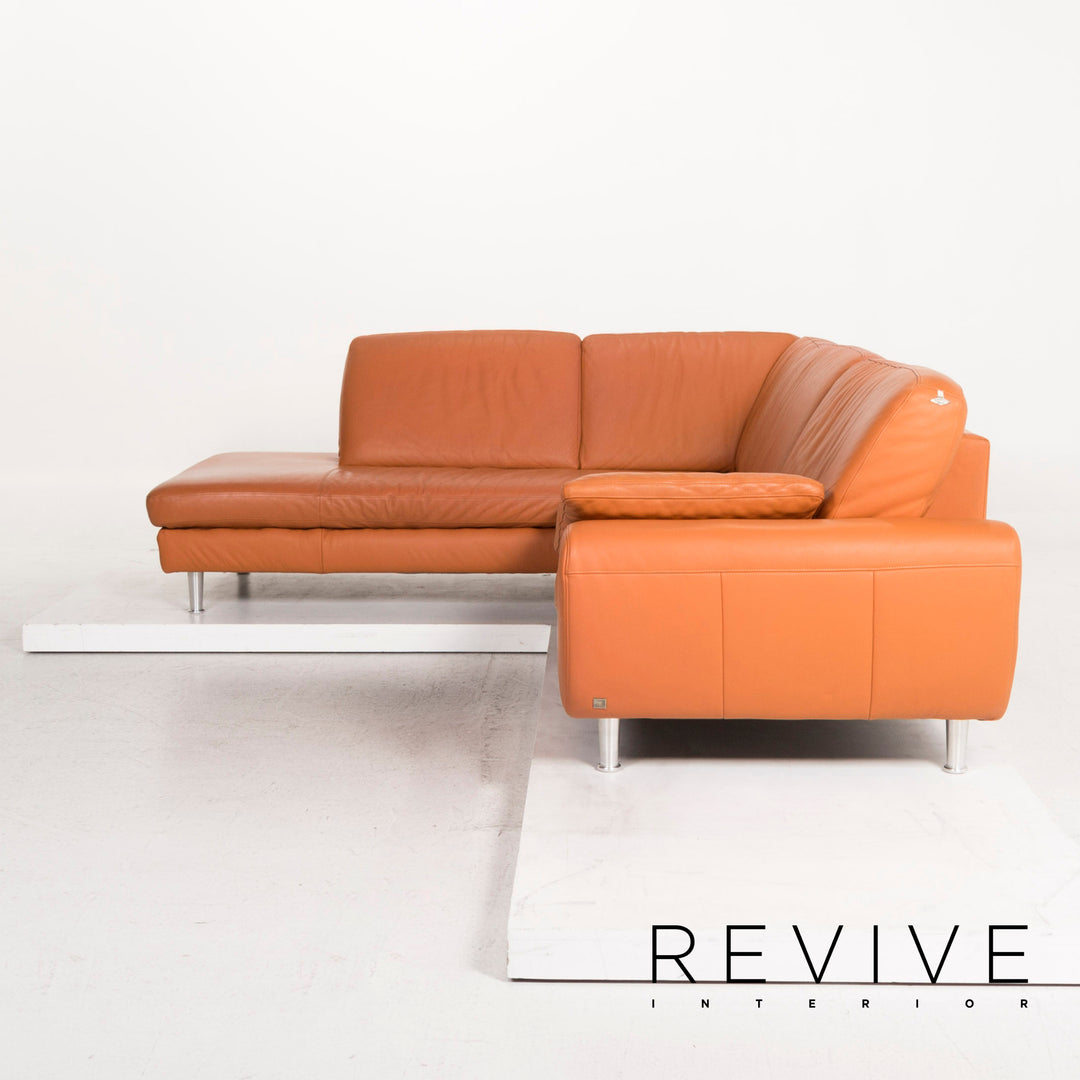 Willi Schillig Leather Corner Sofa Terracotta Orange Couch #12719