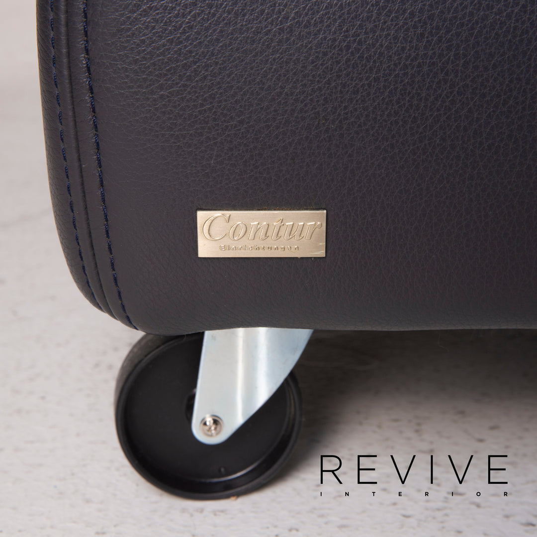 Willi Schillig Leather Stool Dark Blue #14966