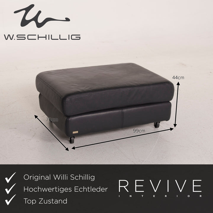Willi Schillig Leather Stool Dark Blue #14966
