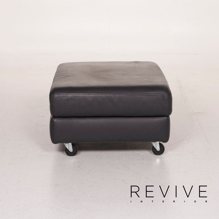 Willi Schillig Leather Stool Dark Blue #14966