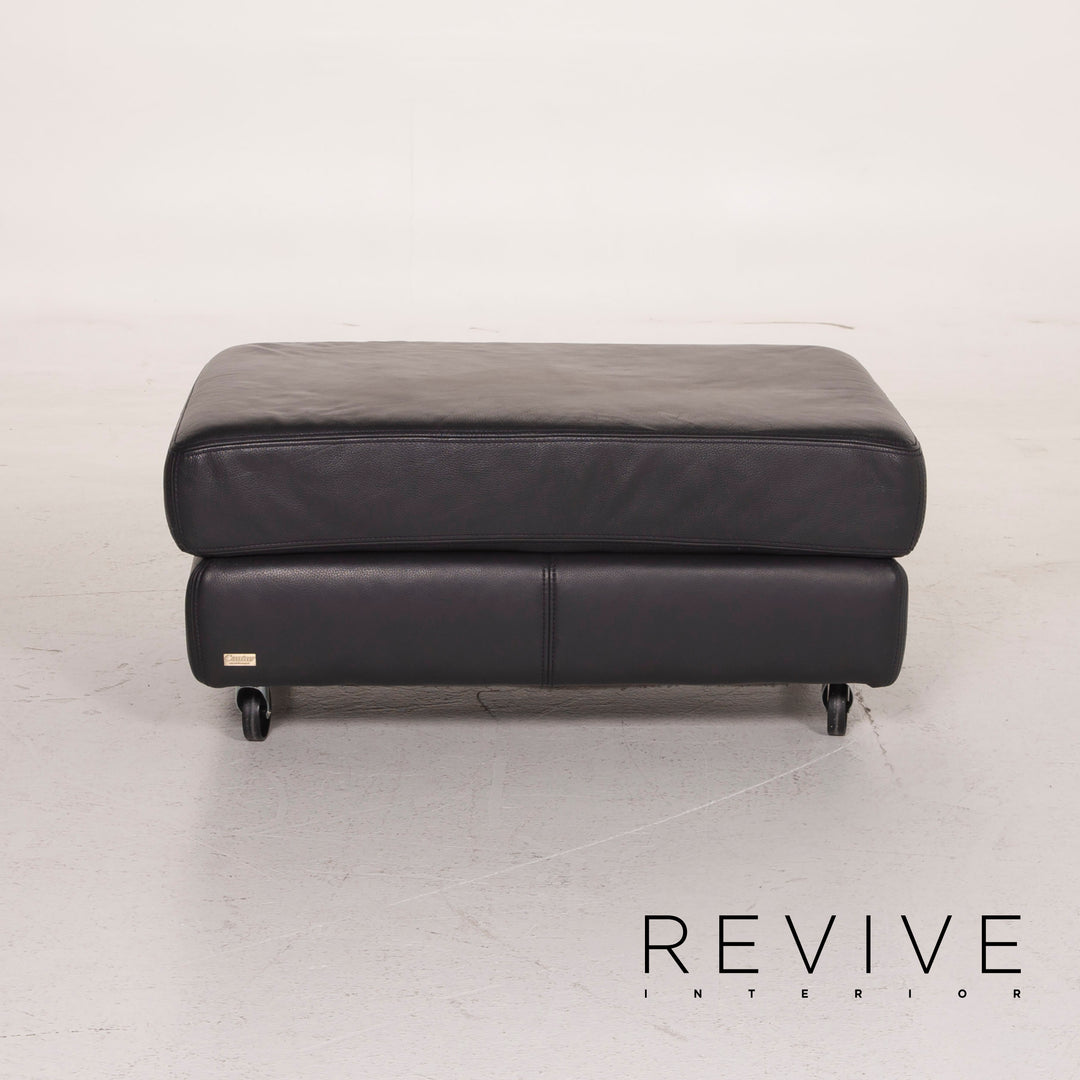 Willi Schillig Leather Stool Dark Blue #14966