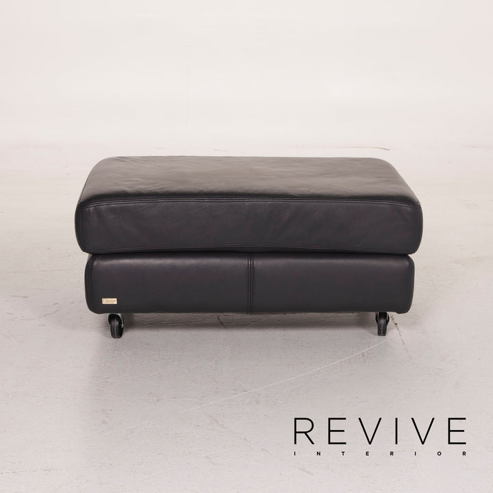 Willi Schillig Leather Stool Dark Blue #14966