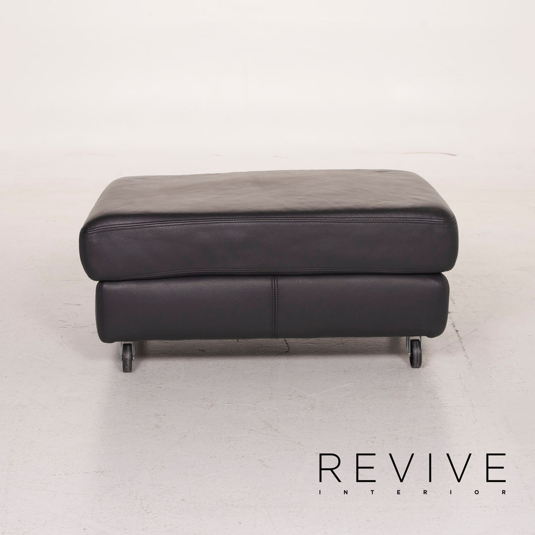 Willi Schillig Leather Stool Dark Blue #14966