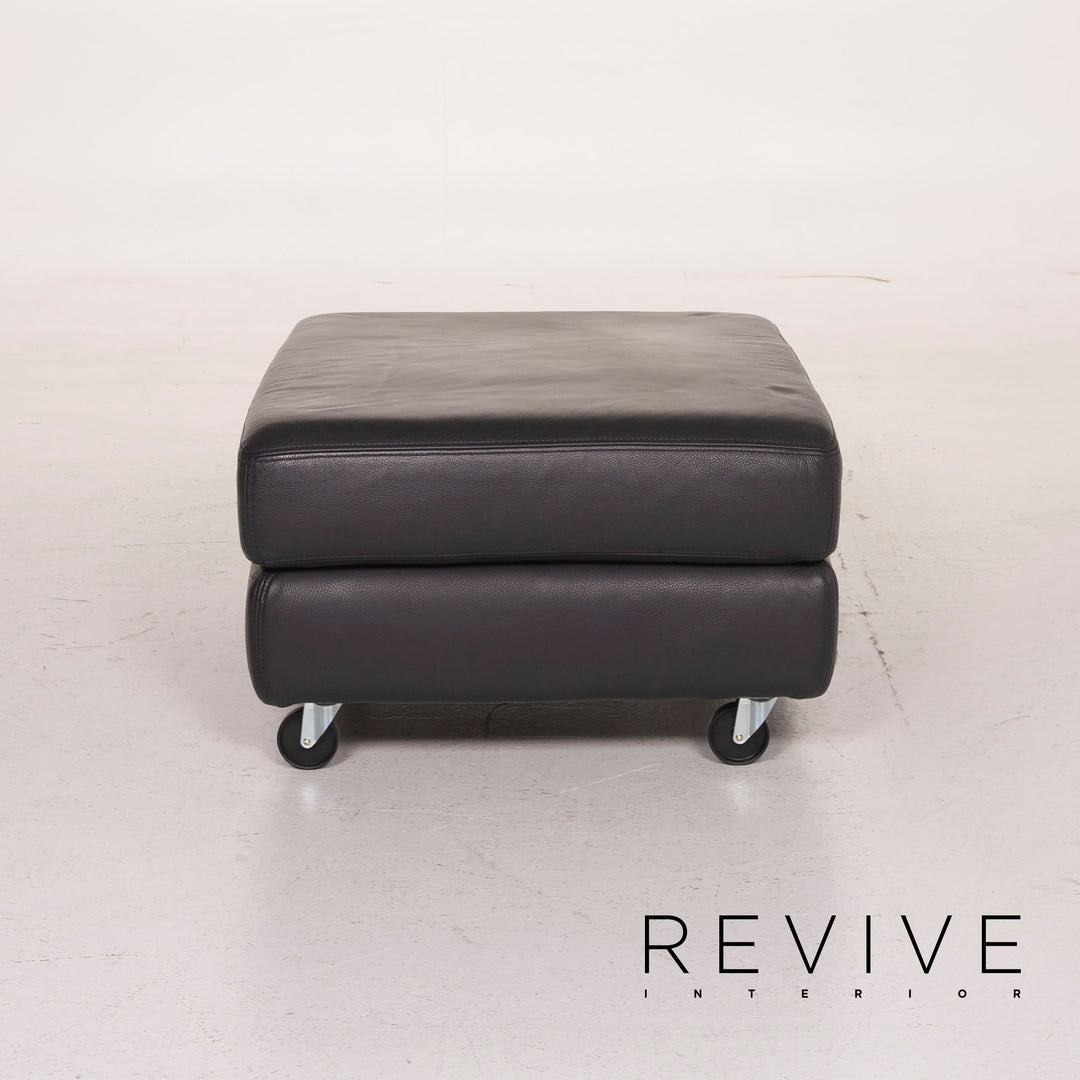 Willi Schillig Leather Stool Dark Blue #14966