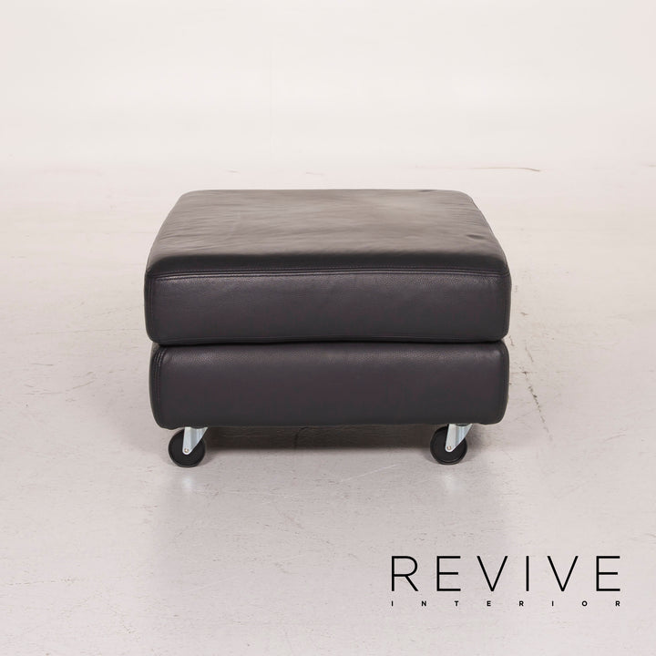 Willi Schillig Leather Stool Dark Blue #14966