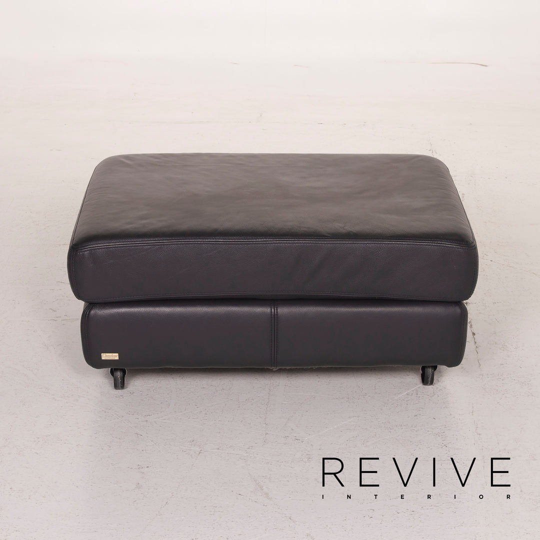 Willi Schillig Leather Stool Dark Blue #14966