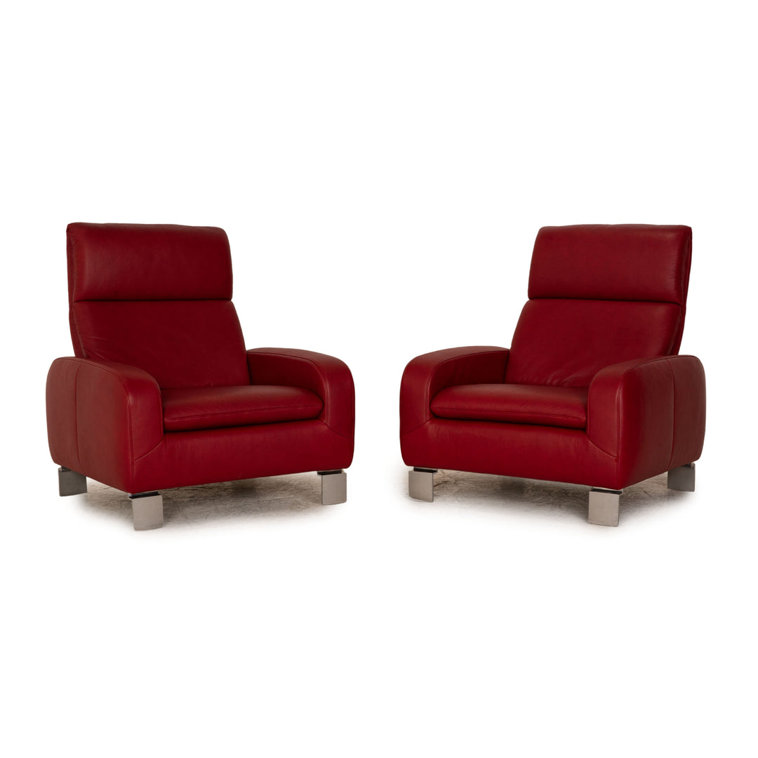 Willi Schillig leather armchair set red