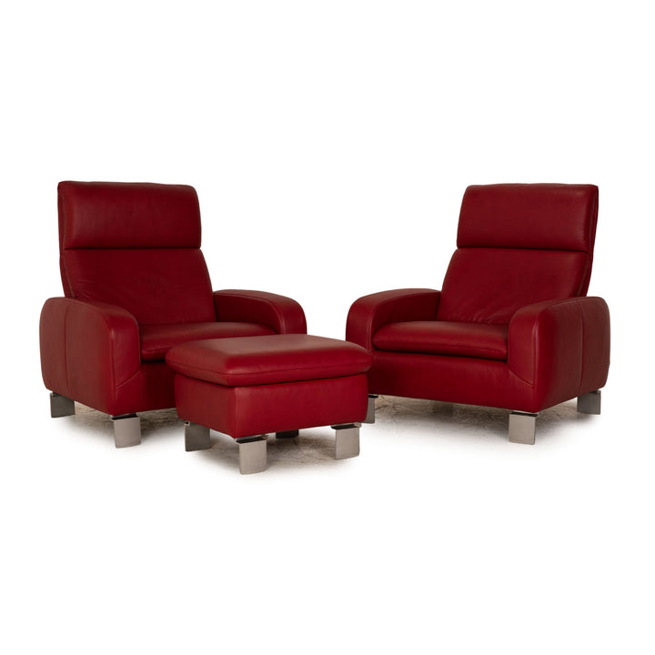 Willi Schillig leather armchair set red stool