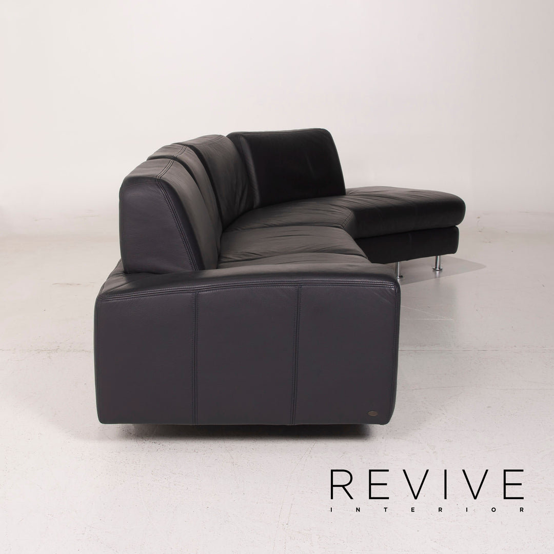 Willi Schillig Leather Sofa Dark Blue Corner Sofa #14965