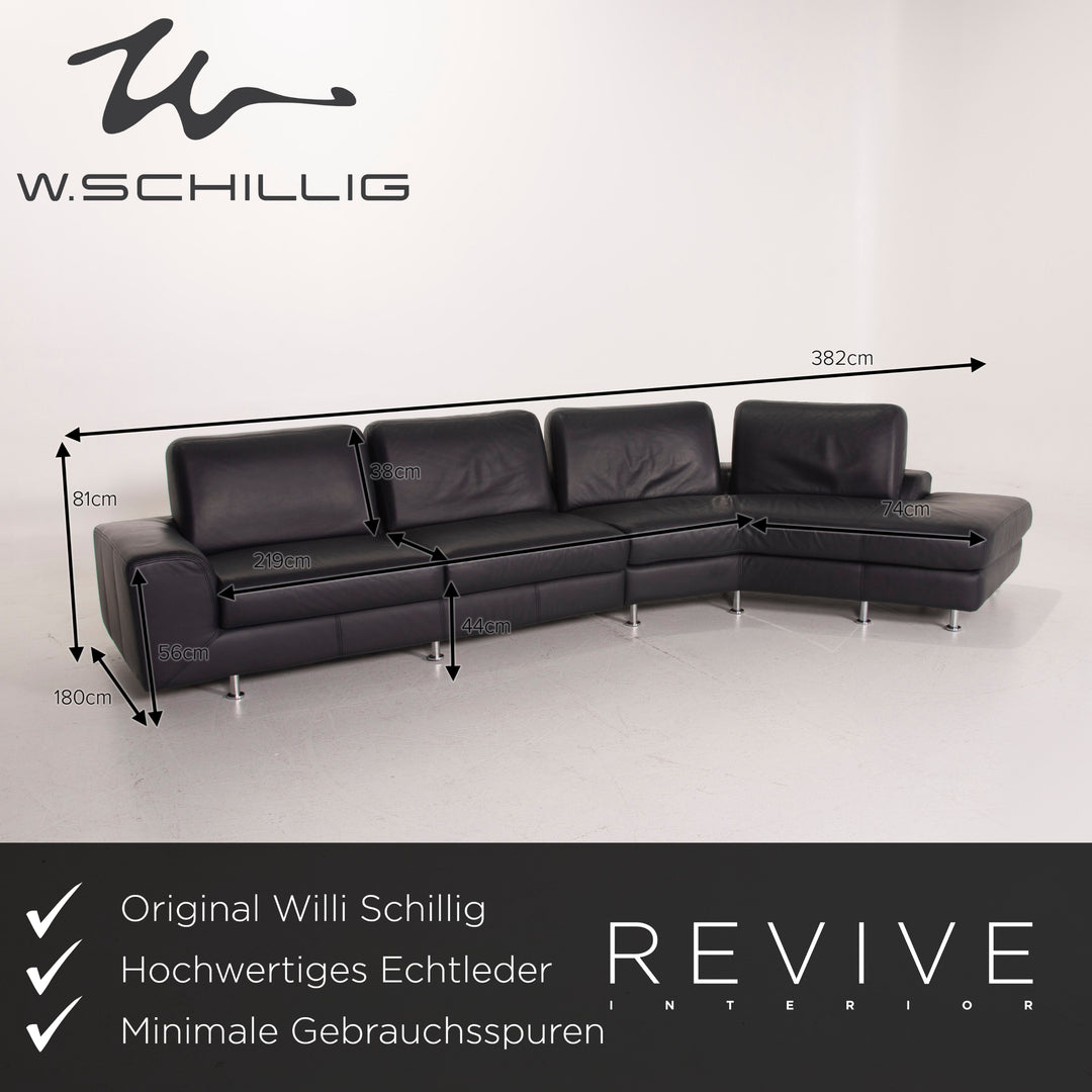 Willi Schillig Leather Sofa Dark Blue Corner Sofa #14965