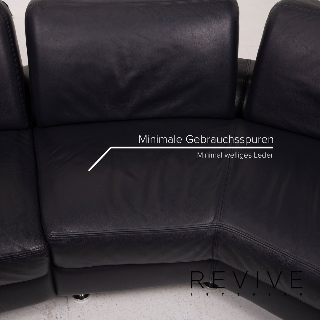 Willi Schillig Leather Sofa Dark Blue Corner Sofa #14965