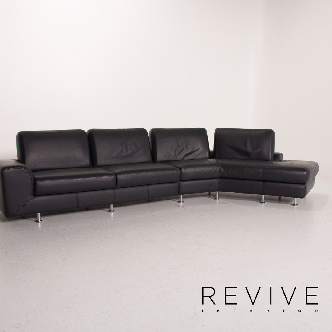 Willi Schillig Leather Sofa Dark Blue Corner Sofa #14965