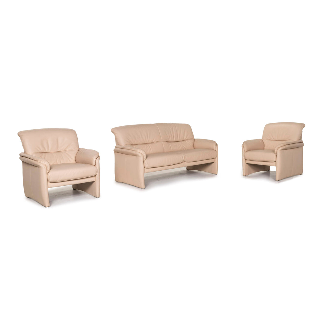 Willi Schillig leather sofa set beige 1x two-seater 2x armchair #12628