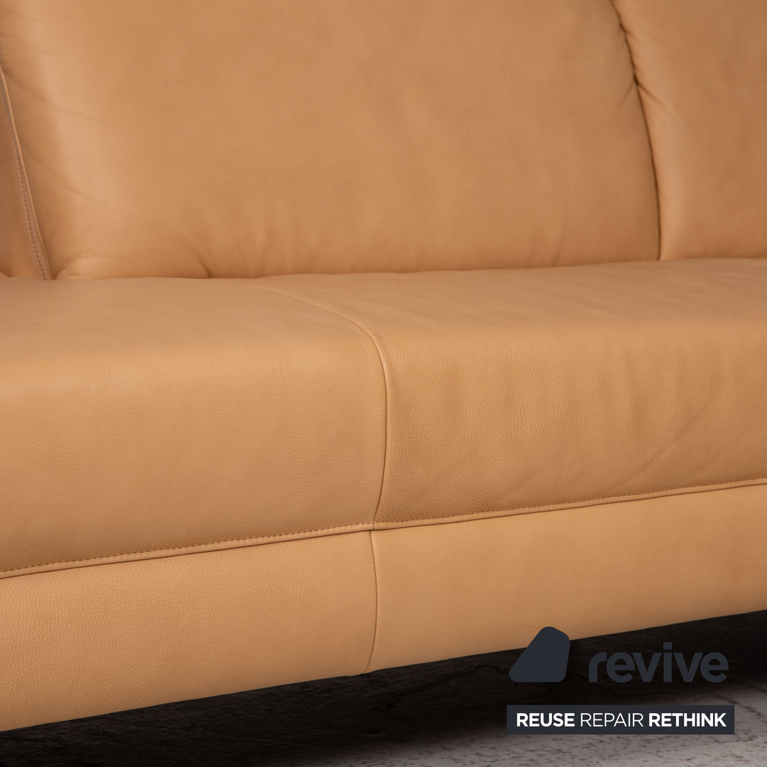 Willi Schillig leather sofa set beige 1x corner sofa 1x stool couch