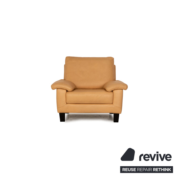 Willi Schillig Leder Sofa Garnitur Beige Couch Dreisitzer 2x Sessel Hocker