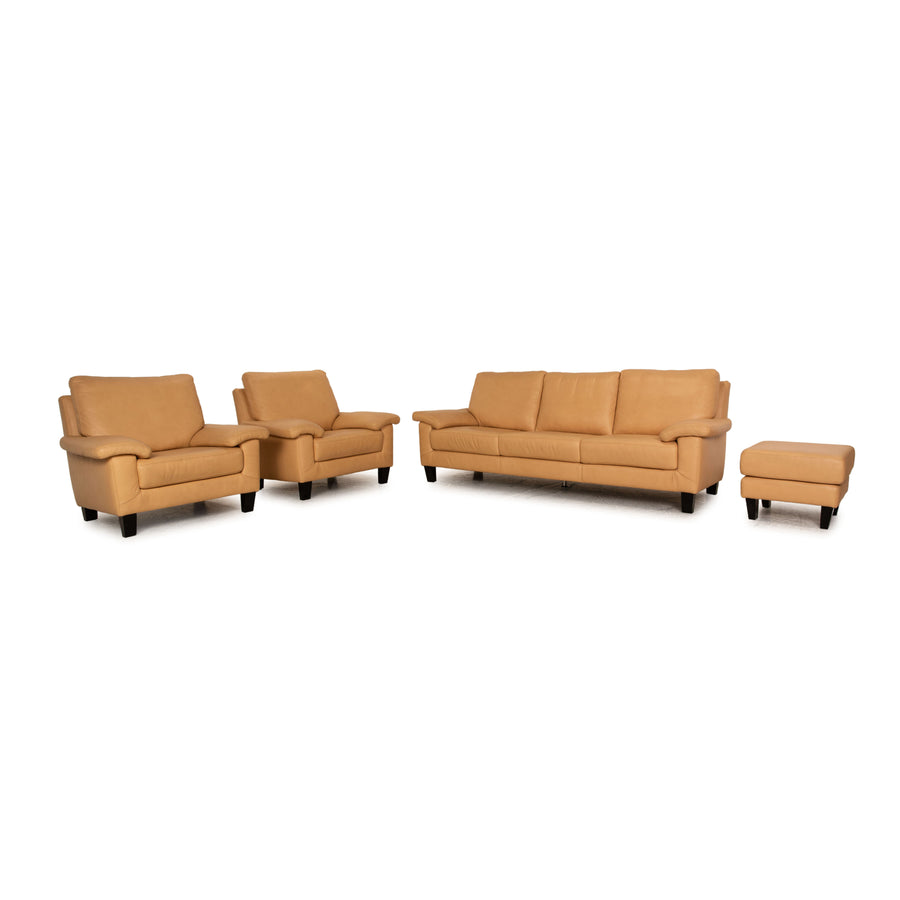 Willi Schillig Leder Sofa Garnitur Beige Couch Dreisitzer 2x Sessel Hocker
