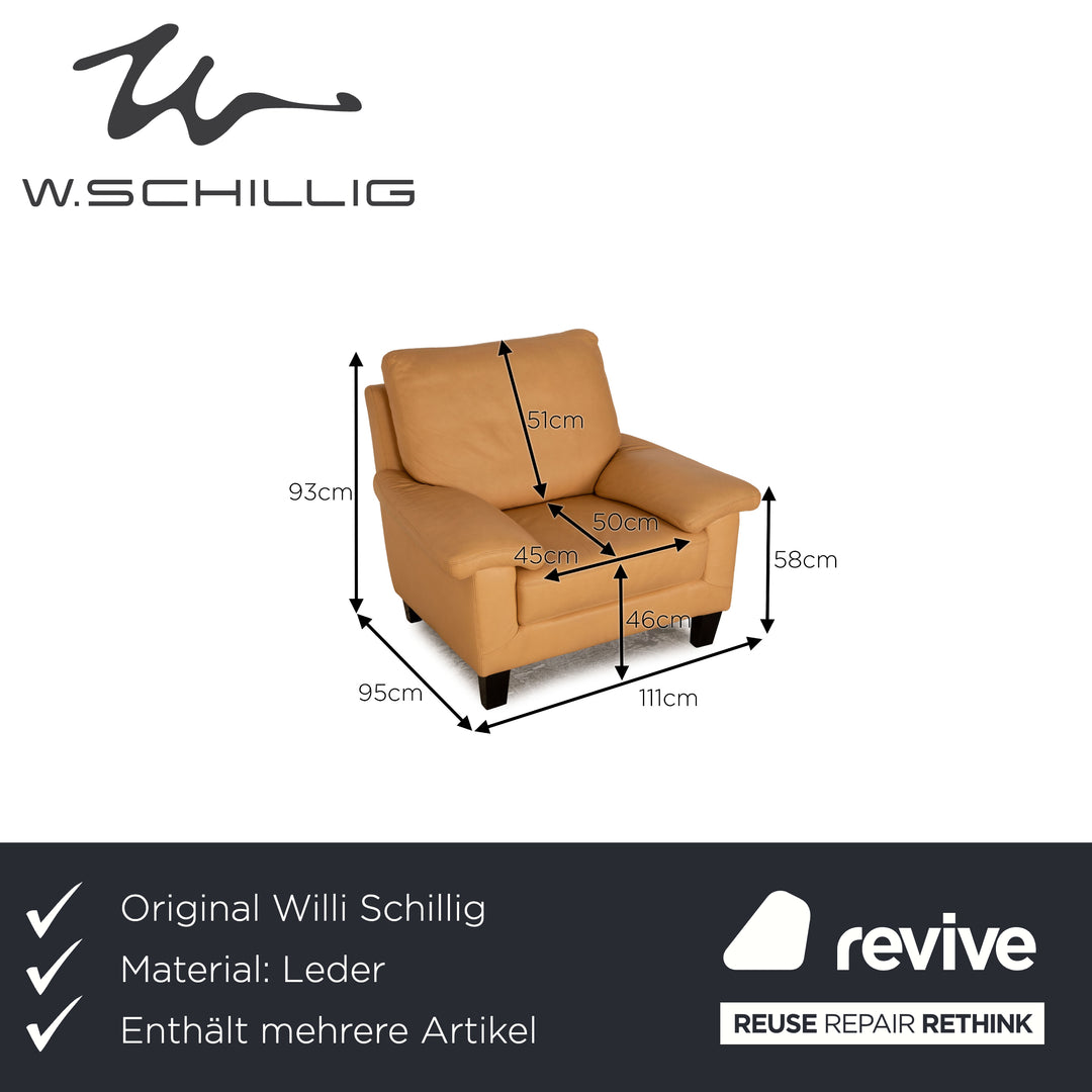 Willi Schillig Leder Sofa Garnitur Beige Couch Dreisitzer 2x Sessel Hocker