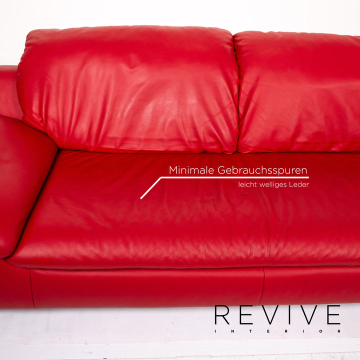 Willi Schillig leather sofa set red 1x three-seater 1x two-seater 1x stool function #14564