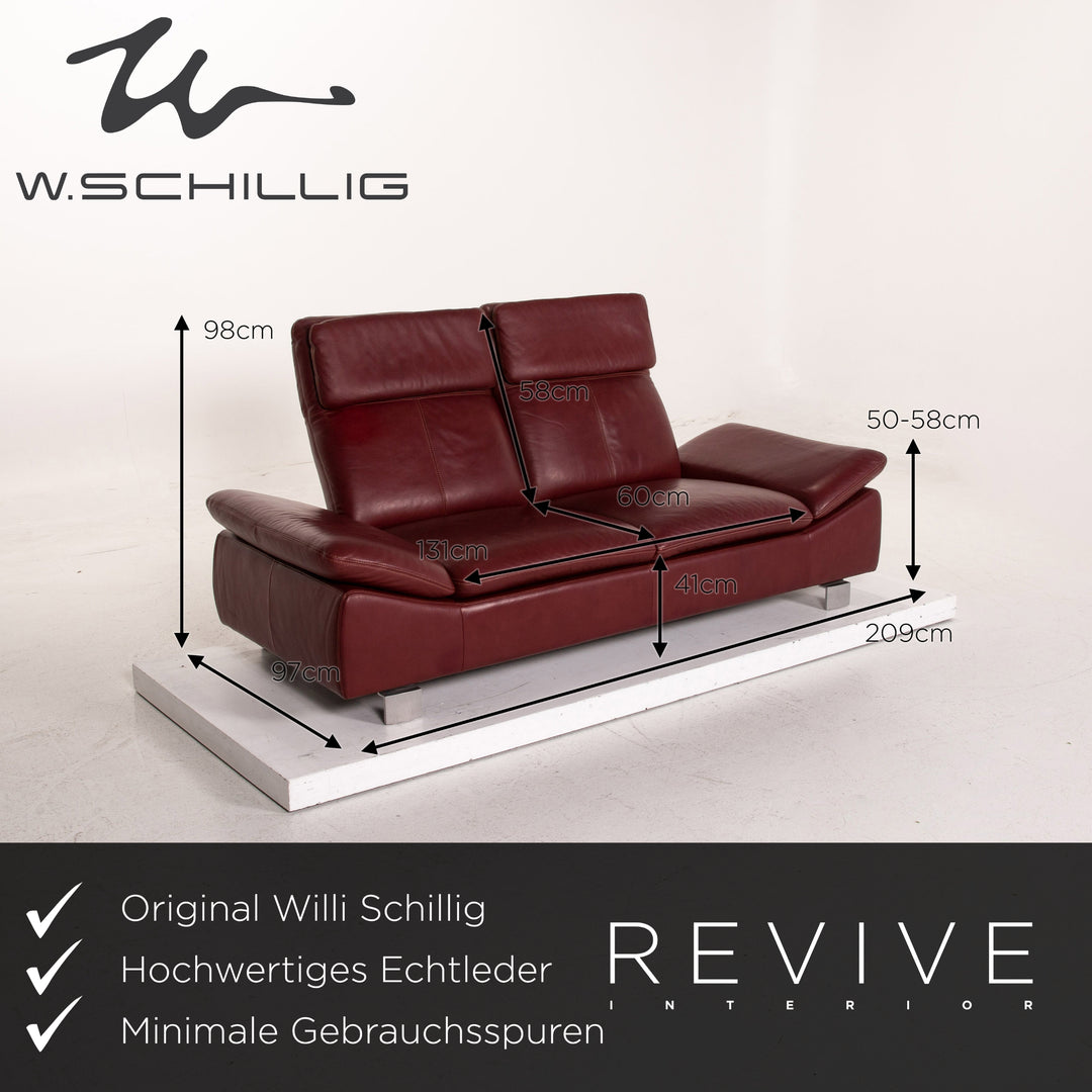 Willi Schillig leather sofa set red wine red 1x two-seater 1x stool function couch #15685