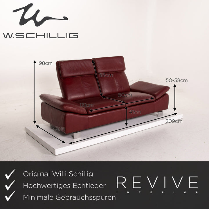 Willi Schillig leather sofa set red wine red 1x two-seater 1x stool function couch #15685