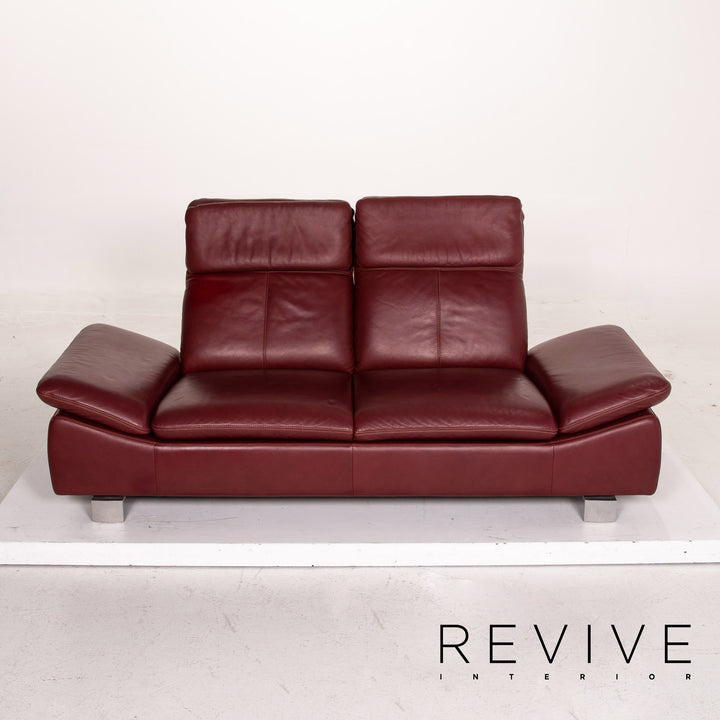 Willi Schillig leather sofa set red wine red 1x two-seater 1x stool function couch #15685