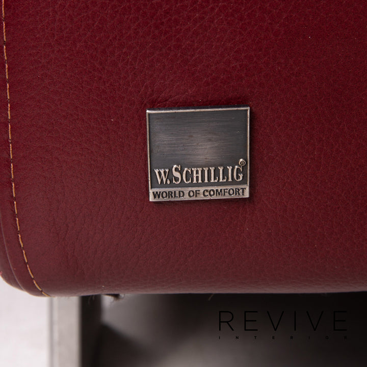 Willi Schillig leather sofa set red wine red 1x two-seater 1x stool function couch #15685
