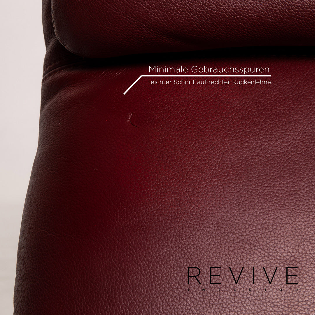 Willi Schillig leather sofa set red wine red 1x two-seater 1x stool function couch #15685