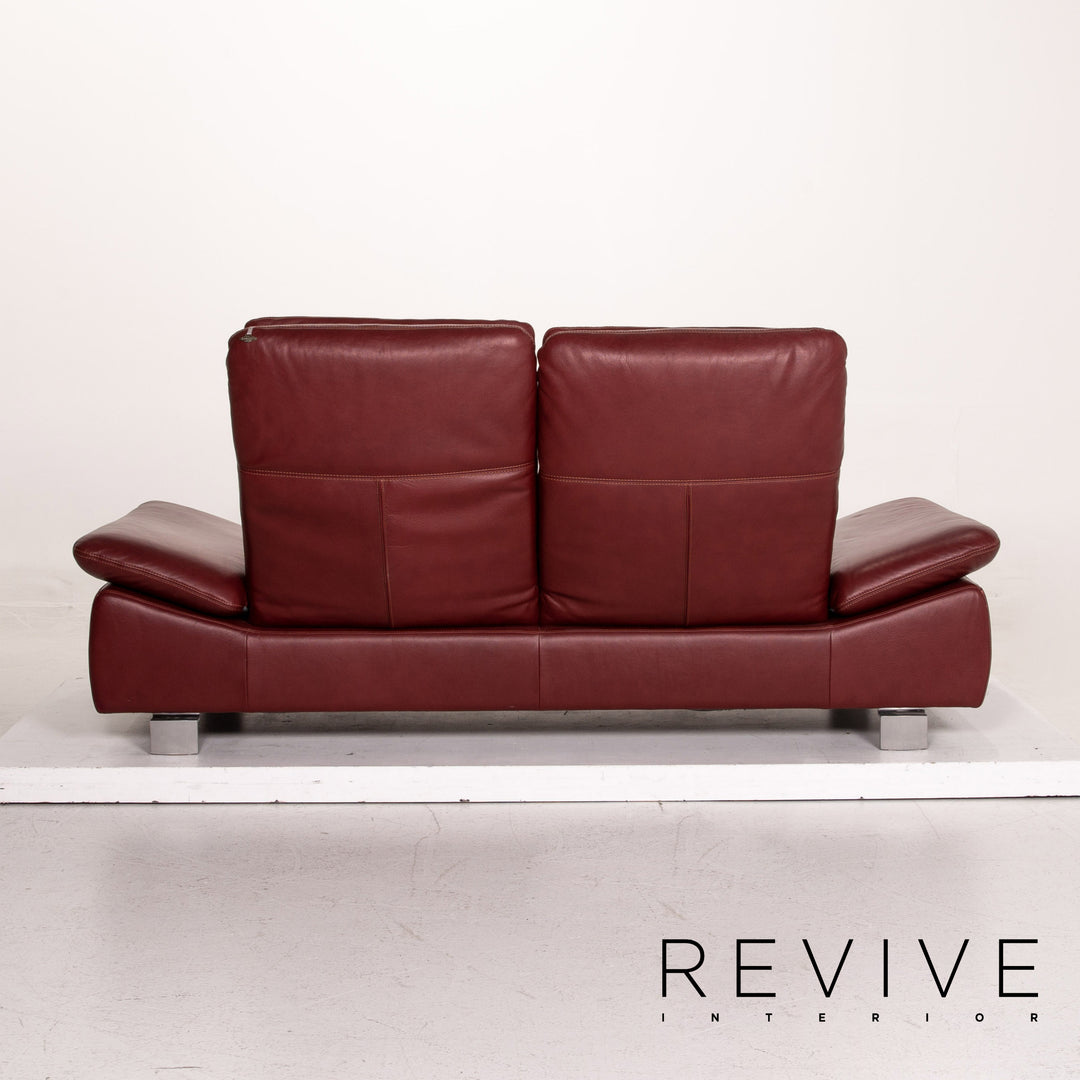 Willi Schillig leather sofa set red wine red 1x two-seater 1x stool function couch #15685