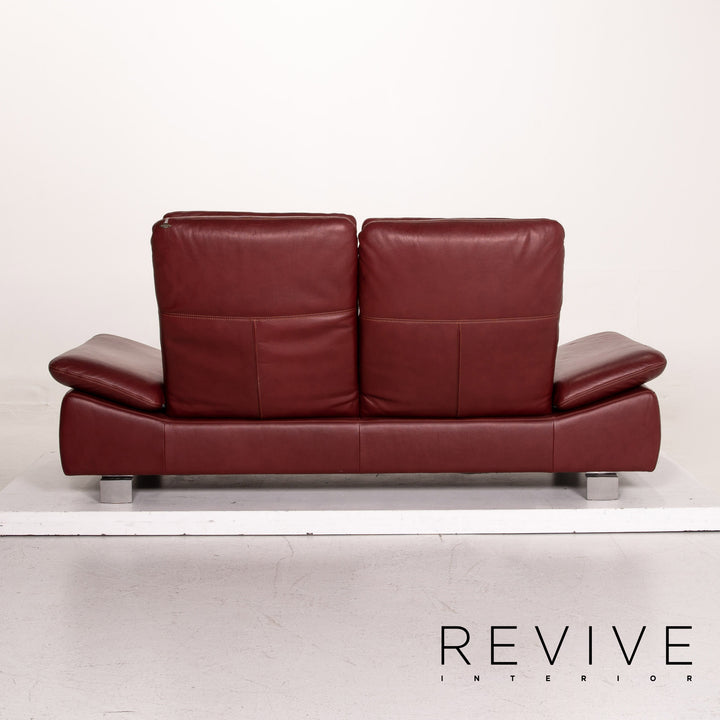 Willi Schillig leather sofa set red wine red 1x two-seater 1x stool function couch #15685