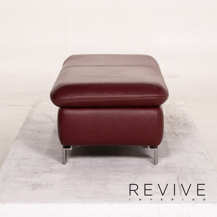 Willi Schillig leather sofa set red wine red 1x two-seater 1x stool function couch #15685