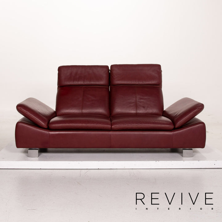 Willi Schillig leather sofa set red wine red 1x two-seater 1x stool function couch #15685