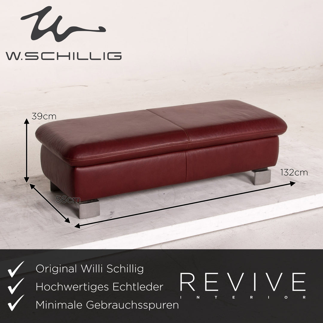 Willi Schillig leather sofa set red wine red 1x two-seater 1x stool function couch #15685