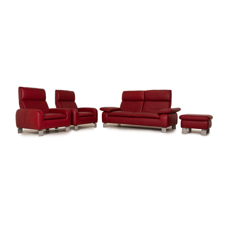 Willi Schillig leather sofa set red two-seater armchair stool function