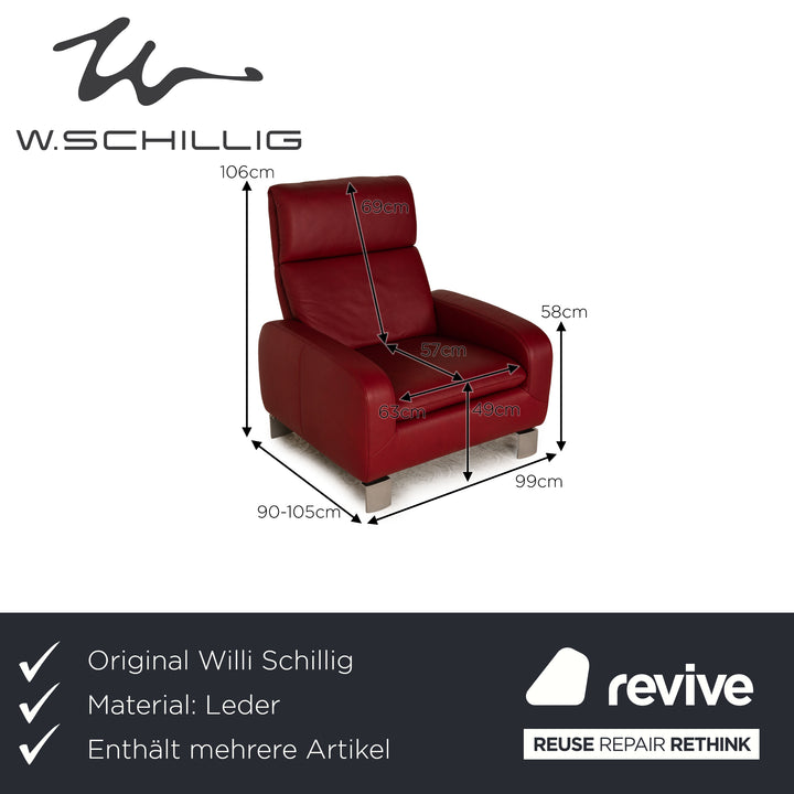 Willi Schillig leather sofa set red two-seater armchair stool function