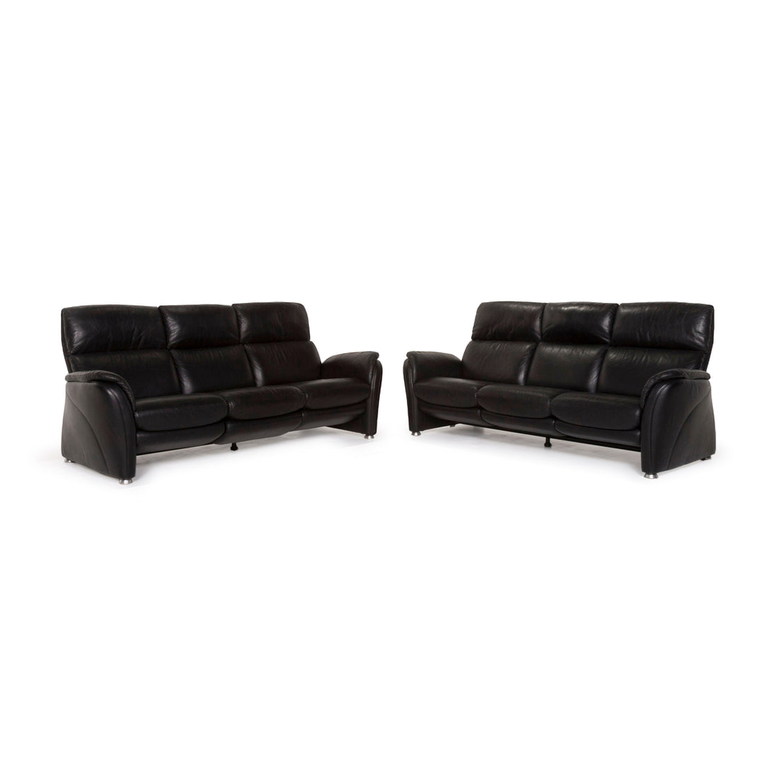 Willi Schillig leather sofa set black three-seater including function #13292