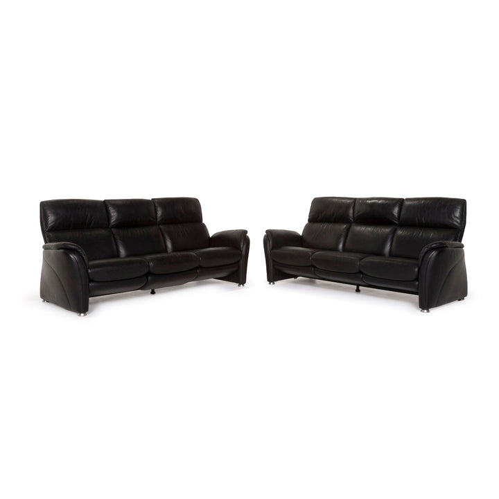 Willi Schillig leather sofa set black three-seater including function #13292